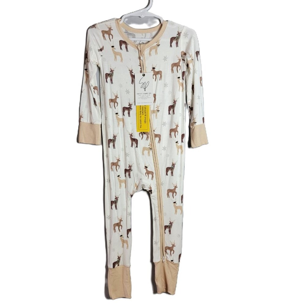 Sweet P‎ Baby Bamboo Zippy Romper 18-24m Beige Deer Xmas Holiday PJS NWT